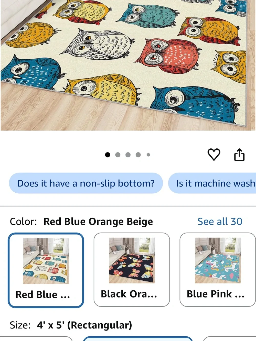 Colorful Owl Pattern Indoor Door Mat - Blue, Red, Yellow, White